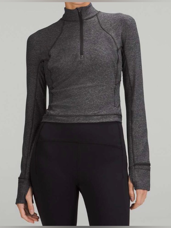 Nwot New Lululemon Its Rulu Run Cropped Half Zip Heathered Rover / Black
